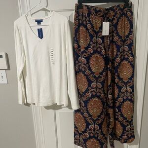 Elegant Paisley Wide-Leg Pants nwt Chelsea & Theodore with nwt Kim rogers top